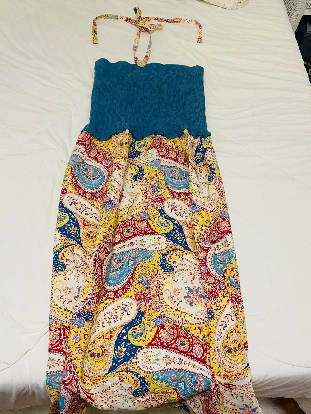 FREE PEOPLE VINTAGE Paisley Maxi Smocked Boho Dress Med. NWT⭐️